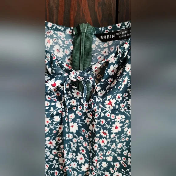 SHEIN Floral Spaghetti Strap Dress - Black and White - Picture 3 of 5